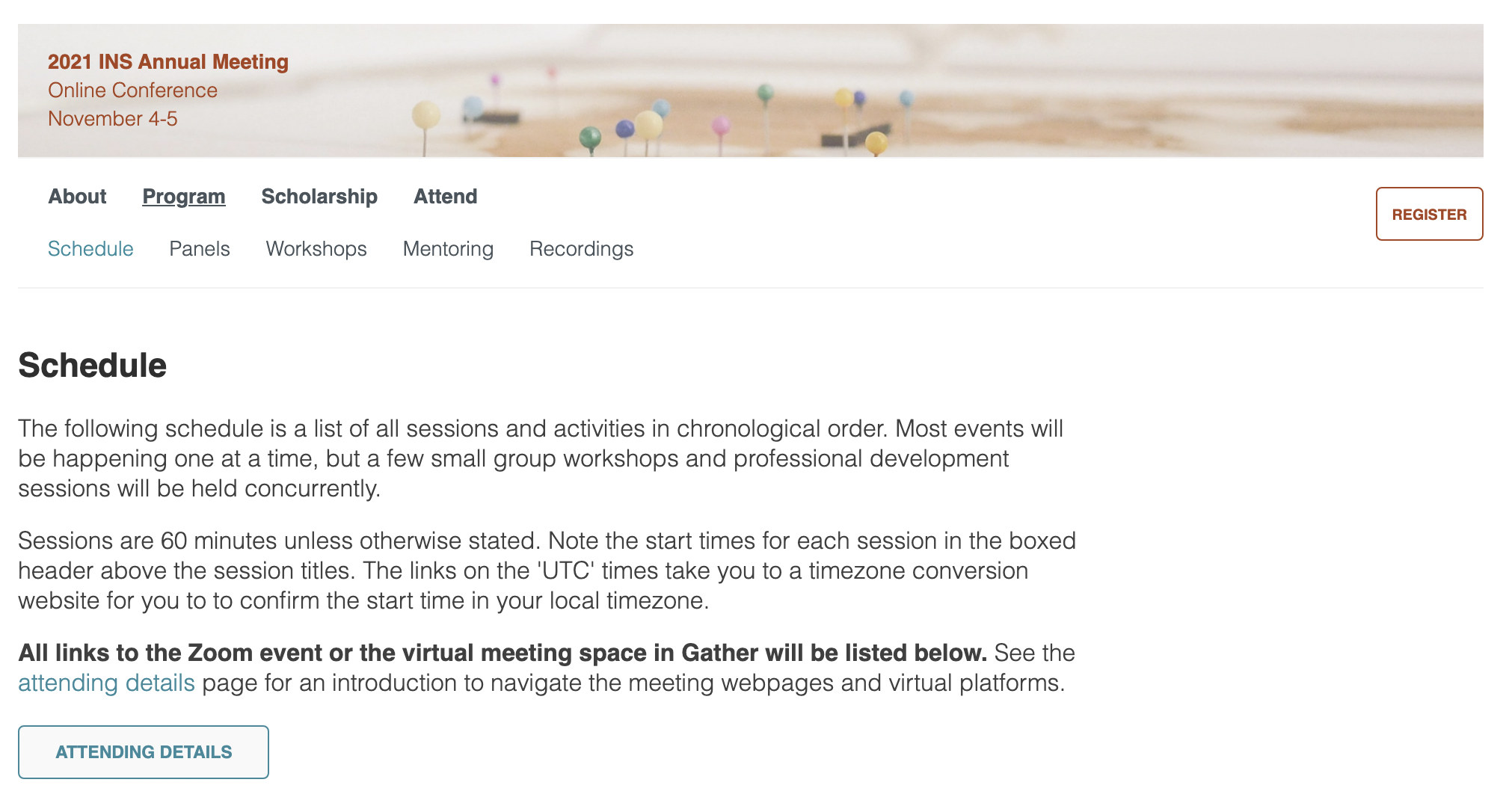 a view of the top of the meeting schedule page